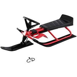 PEXMOR Snow Racer Sled, Steering Ski Sled Slider with Steel Frame, Pull Rope & Twin Brakes for Kids Age 4 & up, Teenager & Adult, 45 x 20 x 15, Red & Black