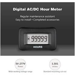 HonorMeet Digital Hours Meter Kits, AC/DC 5V to 277V,Total Hours for Maintenance Service,Used for Garden Tractor Generator Compressor ATV Outboard Motor Golf Cart Forklift Snowblower.