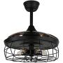 Industrial Ceiling Fan with Lights and Remote Control, 42 Inch Chandelier Fan with Retractable Blades, Vintage Cage Ceiling Lights, Black