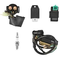 Trkimal Solenoid Relay Ignition Coil 5 Pin CDI Box Regulator Rectifier Spark Plug for 50cc 70cc 90cc 110cc 125cc ATV 3050B Pit Dirt Bike Go Kart Compatible with Kazuma Falcon Taotao Coolster Parts