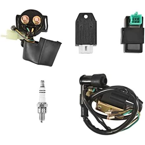 Trkimal Solenoid Relay Ignition Coil 5 Pin CDI Box Regulator Rectifier Spark Plug for 50cc 70cc 90cc 110cc 125cc ATV 3050B Pit Dirt Bike Go Kart Compatible with Kazuma Falcon Taotao Coolster Parts