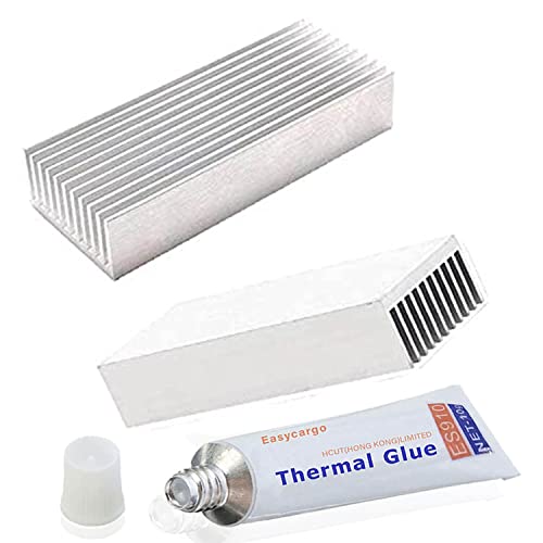 Easycargo 2pcs 40mm Heatsink 100mm x 40mm x 20mm with Thermal Conductive Adhesive Epoxy Glue, Aluminum Cooler Heat Sink for Water Cooling LED Power Amplifier TEC1-12706 Thermoelectric Module