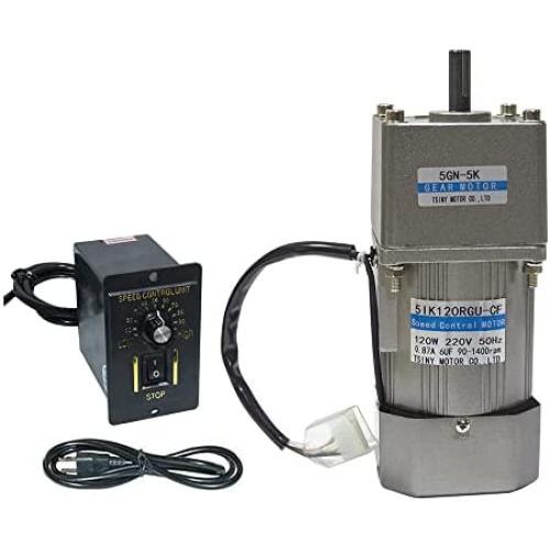 Bemonoc High Torque AC Motor Larger Power 120W 220V 50/60HZ Low Rpm 7.5rpm Electric Geared Reducer Motor & AC Speed Controller Kits Speed Can be Adjustable