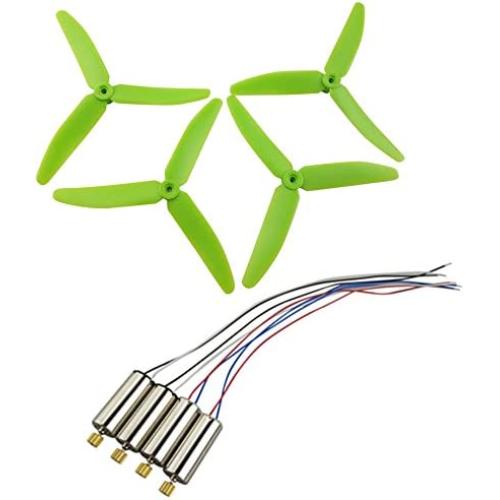 Upgraded Propellers Three Blades Main Blade Propeller Motors with Metal Gears for Hubsan H502E H502S Drone Replacement CCW CW RC Quadcopter Spare Parts Set (Green)