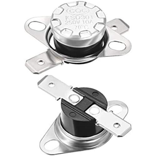 uxcell KSD301 Thermostat 70°C/158°F 10A Normally Closed N.C Adjust Snap Disc Temperature Switch for Microwave,Oven,Coffee Maker 2pcs