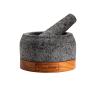 Casa Noa Mortar and Pestle Set with Wood Base - Heavy & Solid Unpolished Granite - 100% Natural, Large Guacamole Bowl, Stone Grinder, Molcajete Bowl, Anti-Scratch, 1.8 Cup Capacity, 5.8-Inch Pestle