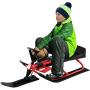 PEXMOR Snow Racer Sled, Steering Ski Sled Slider with Steel Frame, Pull Rope & Twin Brakes for Kids Age 4 & up, Teenager & Adult, 45 x 20 x 15, Red & Black