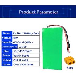 Jieoto E-Bike Lithium Battery 48V 6Ah Rechargeable Battery Pack 6000mAh Lithium-ion Battery Fits for 200W-500W Electric Bike Motor with BMS + Charger