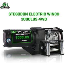 STIMULATER New 3000lbs.Load Capacity Winch 12V Steel Cable Winch Waterproof IP 67 Electric Winch with Wired Remote and Wireless Remotes, 4-Way Roller Fairlead, Strap and Hook for ATV/UTV/Boat (Black)…