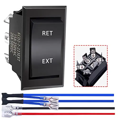 mankk Reverse Polarity Momentary Rocker Switch 12V DC 20A 6 Pin DPDT (ON)-Off-(ON) Rv Jack Motor Control Switch with Jumper Wire for 5th Wheel Tongue Trailer KCD2-7-223-6PIN-X