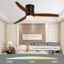 CLUGOJ Low Profile Ceiling Fan Flush Mount Ceiling Fan with Lights Remote Control 52 Outdoor Ceiling Fan 3 Reversible Walnut Wood Blades Noiseless DC Motor