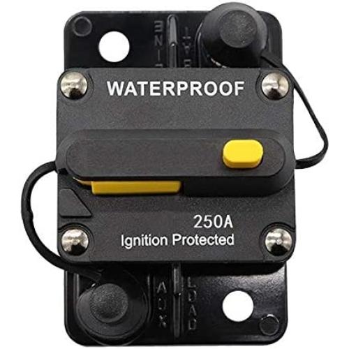 ANJOSHI 250Amp Waterproof Circuit Breaker 30A-300A Reset Fuse Holder with Manual Reset Auto Car Marine Stereo Audio Inline Fuse for System Protection