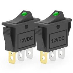 QCQIANG 2PCS AC 16A 250V 20A 125V Rocker Switch with Green LED Light, Rocker Button Switch for Cars, Motorcycles, Vacuum Cleaners