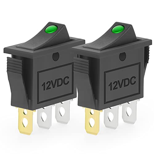 QCQIANG 2PCS AC 16A 250V 20A 125V Rocker Switch with Green LED Light, Rocker Button Switch for Cars, Motorcycles, Vacuum Cleaners