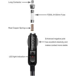 SCCKE Heavy-Duty 14AWG 20A Male Plug Cigarette Lighter Adapter Power Supply Cord with 3ft / 0.92m 14 AWG Cable Wire For Car inverter Air pump electric cup and DIY