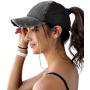 ARKOSKNIGHT Embroidered Tesia Hats Cross Ponytail Hat Washed Distressed Mesh Womens Baseball Cap Dad Hat Ponytail Hat for Women(Ponytail Black)