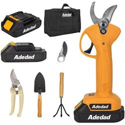 Adedad Electric Pruning Shears with 2 Pcs Rechargeable Lithium Battery Powered, Cordless Tree Trimmer Branch Scissors Pruner, 30mm Cutting Diameter with Brushless Motor for Gardening- Yellow