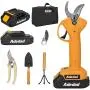 Adedad Electric Pruning Shears with 2 Pcs Rechargeable Lithium Battery Powered, Cordless Tree Trimmer Branch Scissors Pruner, 30mm Cutting Diameter with Brushless Motor for Gardening- Yellow