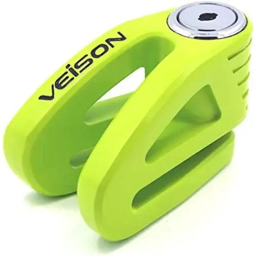 Verrou de disque robuste pour vélo et moto Acekit Veison - Corps renforcé, résistant à la sciure, avec quatre nervures, broche de verrouillage durcie de 6mm et câble d'alarme - Vert Verrou de disque robuste pour vélo et moto Acekit Veison - Corps renforcé, résistant à la sciure, avec quatre nervures, broche de verrouillage durcie de 6mm et câble d'alarme - Vert