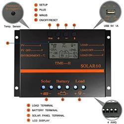 MHJYD 80A PWM Solar Charge Controller 12V 24V LCD Display PV Battery with 5V USB Solar Charger Regulator (Color : Black, Size : 80A)