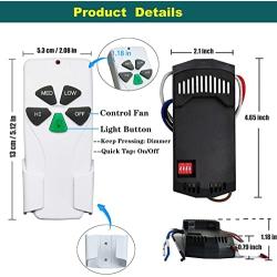 Universal Ceiling Fan Remote Control Kit, Replacement of Harbor Breeze, Hunter, Hampton Bay, with Receiver, 3-Speed, Light Dimmer, for Model FAN-53T 2AAZPFAN-53T FAN-11T KUJCE9103 UC7030T