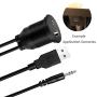 USB Mounting Cable, GOSYSONG USB 2.0 + 3.5mm AUX Car USB Mount Flush Cable, Waterproof Mount Cable 3ft–USB Extension Flush, Dash Panel Mount Cable for Car, Boat,Truck,Motorcycle and More