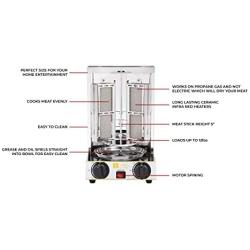 Royali Shawarma Gyro Tacos Al Pastor Doner Grill Small Home Machine Vertical Rotisserie Set of 3 Machine Meat Catcher (Catch Pan) and Propane Hose with Regulator