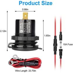 3PCS Quick Charge 3.0 Dual USB Socket, 12V/24V USB Outlet with LED Voltmeter & ON/Off Switch Waterproof Fast Charge USB Charger Socket with Voltmeter for Car Boat Marine Truck Golf RV Motorcycle