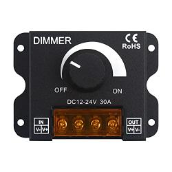RGBZONE 12V-24V DC 30A LED PWM Dimmer Controller ON/Off Switch with Metal Shell for Single Color LED Strip Lights Ribbon