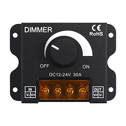RGBZONE 12V-24V DC 30A LED PWM Dimmer Controller ON/Off Switch with Metal Shell for Single Color LED Strip Lights Ribbon
