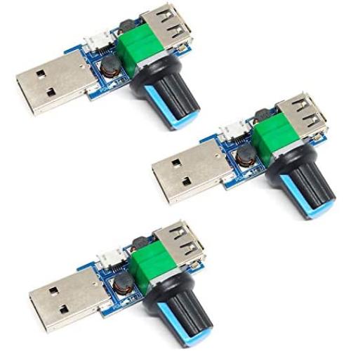 USB Fan Speed Controller, DC 5V Stepless Mini USB Fan Governor DC 4-12V to 2.5-8V 5W Regulator Speed Control Knob with Switch(3PCS)