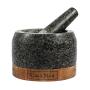Casa Noa Mortar and Pestle Set with Wood Base - Heavy & Solid Polished Granite - 100% Natural, Large Guacamole Bowl, Stone Grinder, Molcajete Bowl, Anti-Scratch, 1.8 Cup Capacity, 5.8-Inch Pestle
