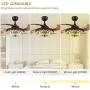 NOXARTE Tiffany Ceiling Fan Retractable Invisible Blades LED Dimmable Vintage Chandelier Lighting Fixture Remote Control 36 Inch for Dining Room Bedroom