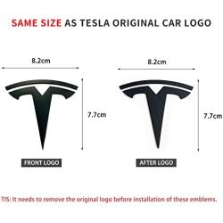 Powlamks 3D Metal Emblem Sticker for Tesla Model 3, 2Pcs - Front Hood Badge Decal & Rear Trunk Logo (Matt Black)