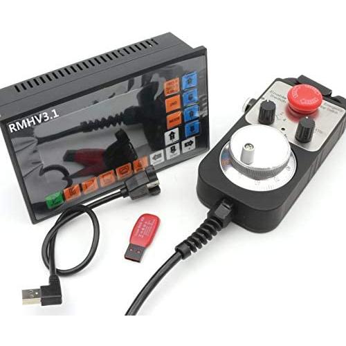 4 Axis 500KHz Linkage Offline Motion Controller System PLC Control G code+100 Pulse Handwheel MPG with Emergency Stop for CNC Router Engraving Milling Lathe Machine RMHV3.1
