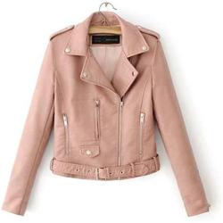 Women Ladies Lapel Motor Jacket Coat Zip Biker Short Punk Cropped Tops Solid Color Faux Leather Jacket