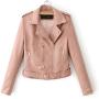 Women Ladies Lapel Motor Jacket Coat Zip Biker Short Punk Cropped Tops Solid Color Faux Leather Jacket