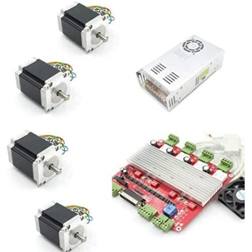 4 Axis Nema 23 Stepper Motor 270oz-in 76mm 3A+TB6560 Driver Board 12-36V/DC+350W 24V DC Switching Power Supply with Parallel Cable CNC Controller Kit for CNC Router/Engraver Milling Machine/3D Printer