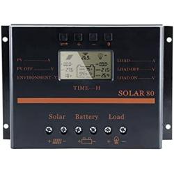 MHJYD 80A PWM Solar Charge Controller 12V 24V LCD Display PV Battery with 5V USB Solar Charger Regulator (Color : Black, Size : 80A)