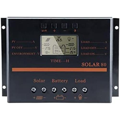 MHJYD 80A PWM Solar Charge Controller 12V 24V LCD Display PV Battery with 5V USB Solar Charger Regulator (Color : Black, Size : 80A)