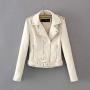 Women Ladies Lapel Motor Jacket Coat Zip Biker Short Punk Cropped Tops Solid Color Faux Leather Jacket