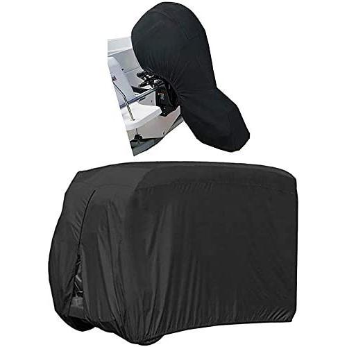 FLYMEI Outboard Motor Cover with Golf Cart Covers Set, Waterproof Ourdoor Protective Cover