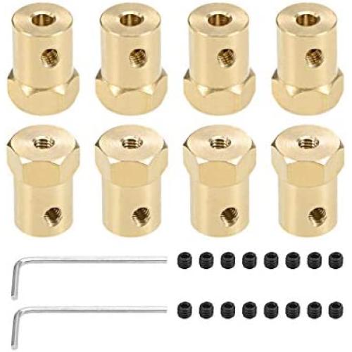 uxcell Hex Coupler 4mm Bore Motor Hex Brass Shaft Coupling Flexible Connector for Car Wheels Tires Shaft Motor 8pcs
