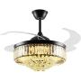 36in Dimmable Retractable Crystal Ceiling Fan Color Temperature 500k-6500k Fandelier Ceiling Fan with Lights Memory 6 Speed Chandeliers with Fans Retractable Blades for Bedroom Room