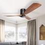Sofucor 52 Inch Low Profile Ceiling Fan 3 Carved Wood Fan Blade Noiseless Reversible DC Motor Remote Control Without Light Flush Mount Farmhouse Ceiling Fan No Light for Low Ceiling