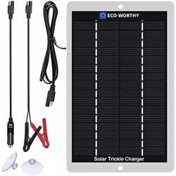 12V Solar Car Battery Trickle Charger & Maintainer 2.5W Waterproof Solar Panel with Cigarette Lighter & Alligator Clips for Car, RV, Boat, Motor, Lawn Mower