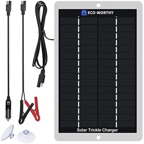 12V Solar Car Battery Trickle Charger & Maintainer 2.5W Waterproof Solar Panel with Cigarette Lighter & Alligator Clips for Car, RV, Boat, Motor, Lawn Mower