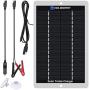 12V Solar Car Battery Trickle Charger & Maintainer 2.5W Waterproof Solar Panel with Cigarette Lighter & Alligator Clips for Car, RV, Boat, Motor, Lawn Mower