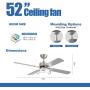 warmiplanet Ceiling Fan with Lights Remote Control, 52 Inch, Brushed Nickel Motor (4-Blades)…