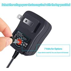 12W AC Adapter Universal Power Supply Adjustable DC Power Adapter 3V 4.5V 5V 6V 7.5V 9V 12V 1A Multi Plug Adaptor Charger for Kids Ride on Car Router Monitor Speaker IP Camera Consoles